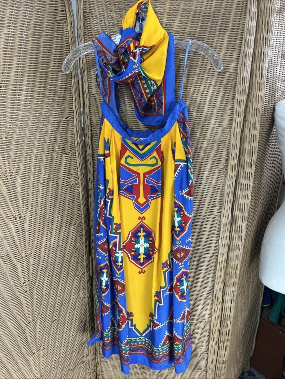 Aztec Southwestern Shirt & Scarf Size 6 Blue Yellow Red